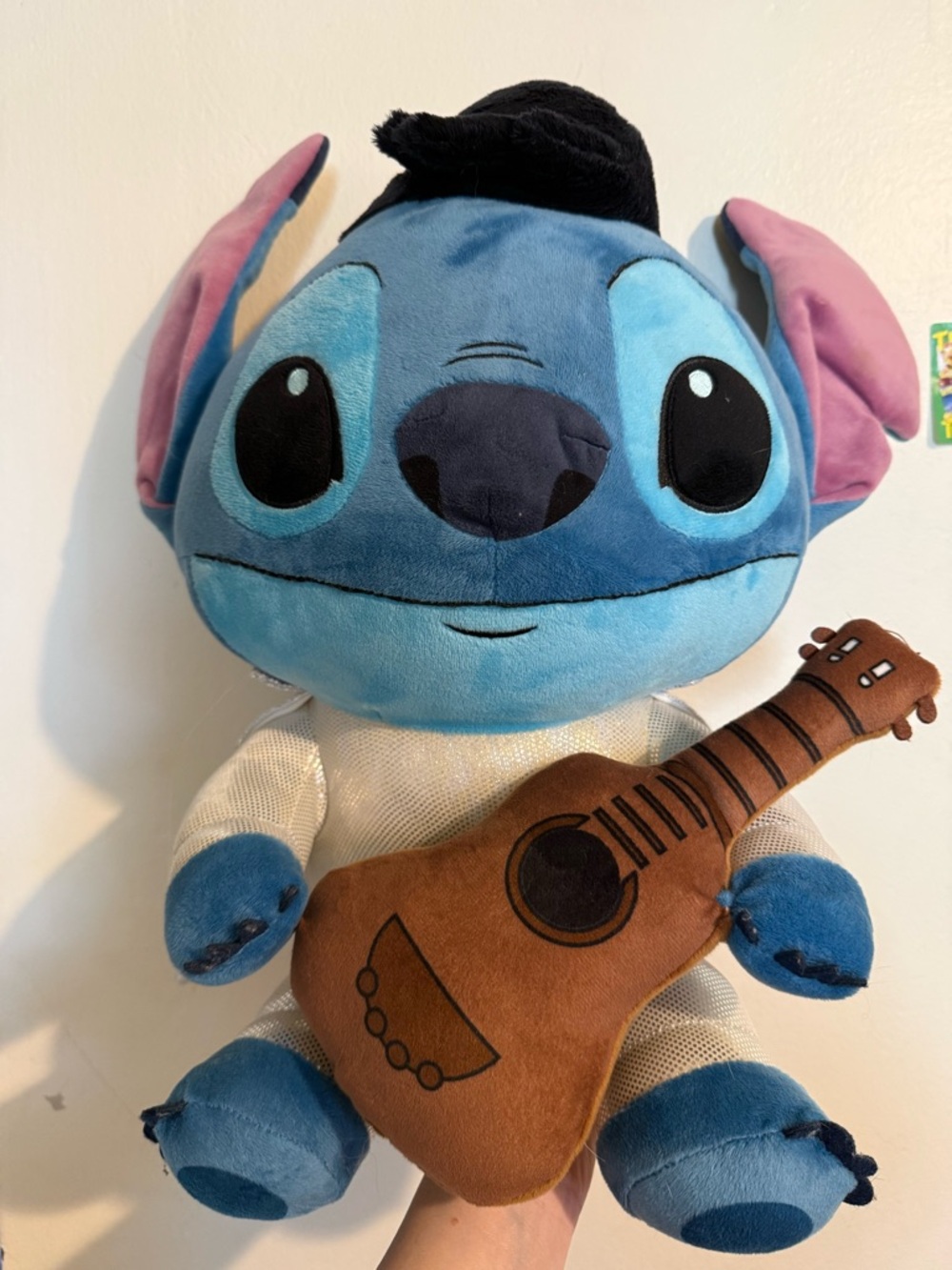 Disney Blue Stitch Plush with Pink-Eared Accents and Brown Plush Guitar
